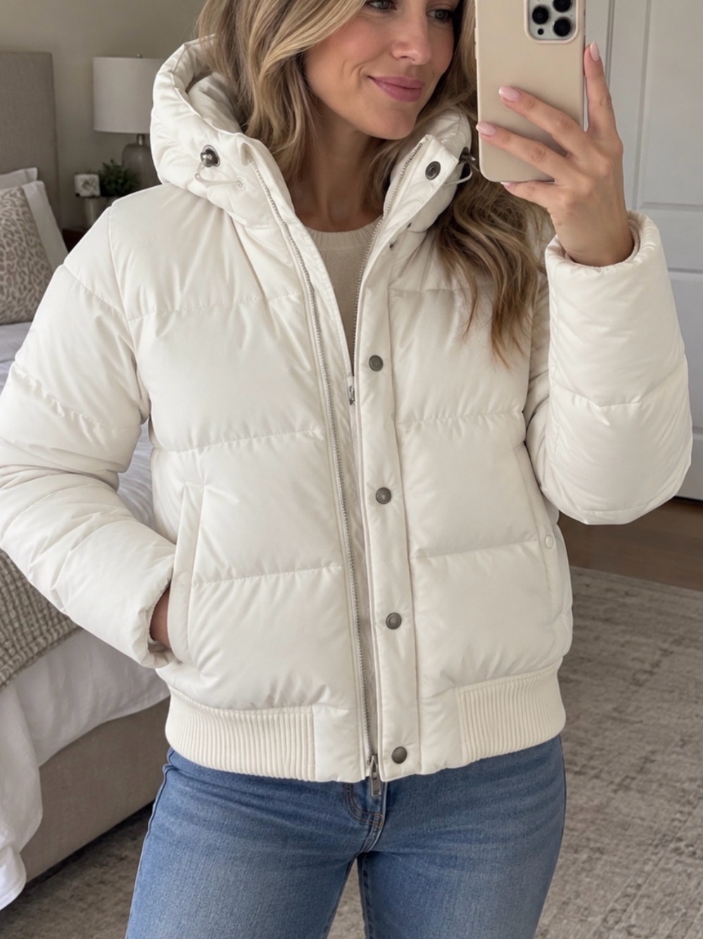 GAP Cream White Hooded Puffer Jacket